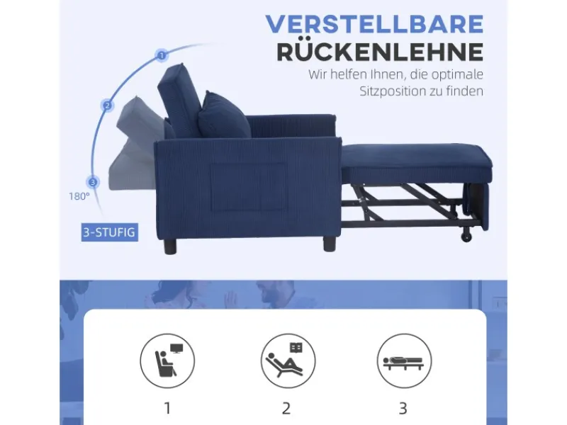 Outlet HOMCOM Schlafsessel Polyester Eukalyptusholz 74L x 84B x 81H cm Blau