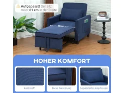 Outlet HOMCOM Schlafsessel Polyester Eukalyptusholz 74L x 84B x 81H cm Blau