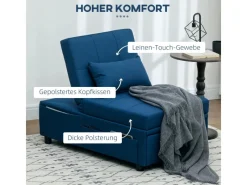 Outlet HOMCOM Schlafsessel Polyester Schaumstoff 65,5L x 104B x 81H cm Blau