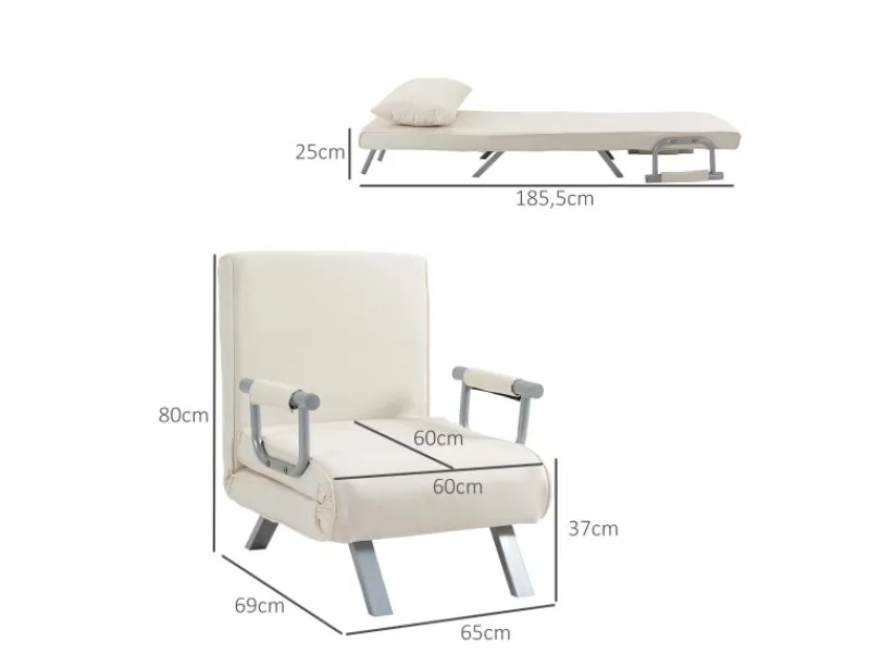 Outlet HOMCOM Schlafsofa mit Armlehne 3-in-1 Multifunktion 65 x 69 x 80 cm