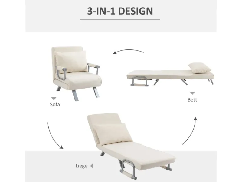 Outlet HOMCOM Schlafsofa mit Armlehne 3-in-1 Multifunktion 65 x 69 x 80 cm