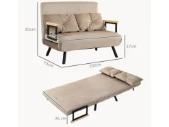 New HOMCOM Schlafsofa mit Bettfunktion Rückenkissen 102 x 73 x 81 cm