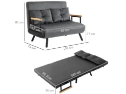 HOMCOM Schlafsofa mit Bettfunktion Rückenkissen 102B x 73T x 81H cm