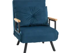 HOMCOM Schlafsofa mit Rückenkissen Stahl Polyester Blau 63L x 73B x 81H cm