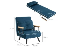 HOMCOM Schlafsofa mit Rückenkissen Stahl Polyester Blau 63L x 73B x 81H cm