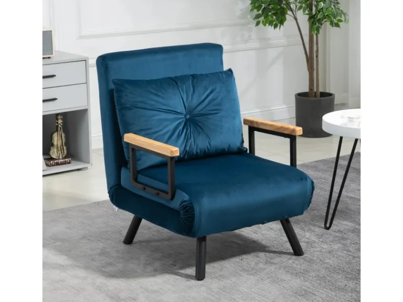 HOMCOM Schlafsofa mit Rückenkissen Stahl Polyester Blau 63L x 73B x 81H cm