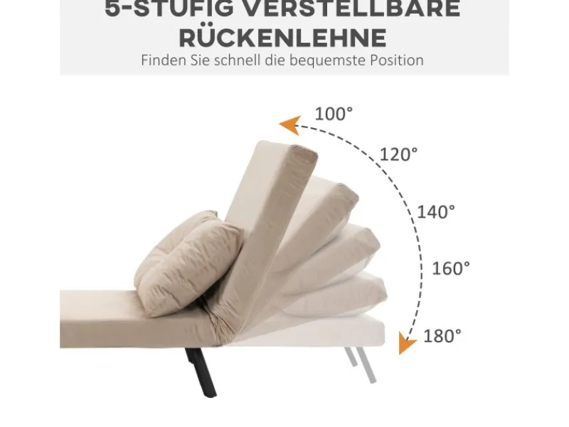 HOMCOM Schlafsofa mit Rückenkissen Stahl Polyester Beige 63L x 73B x 81H cm