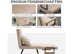 HOMCOM Schlafsofa mit Rückenkissen Stahl Polyester Beige 63L x 73B x 81H cm