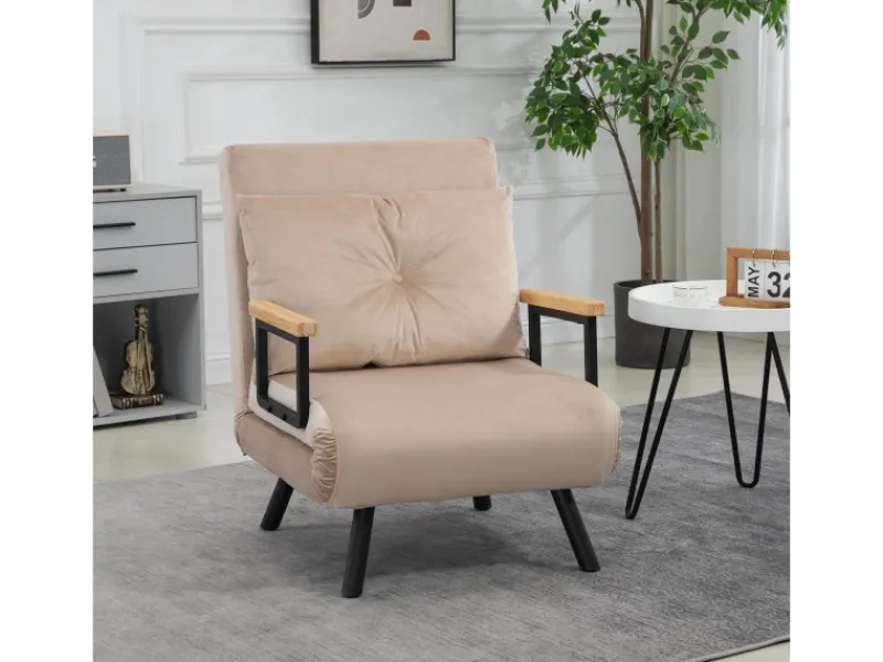 HOMCOM Schlafsofa mit Rückenkissen Stahl Polyester Beige 63L x 73B x 81H cm