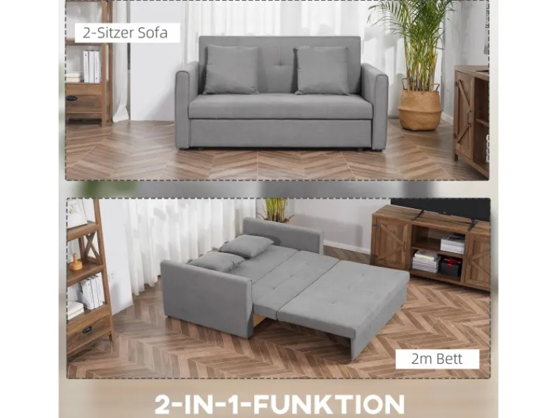HOMCOM Schlafsofa 2-Sitzer mit Bettfunktion Rückenkissen 152 x 101 x 81cm