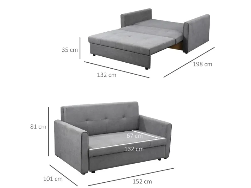 HOMCOM Schlafsofa 2-Sitzer mit Bettfunktion Rückenkissen 152 x 101 x 81cm