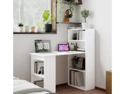 Clearance HOMCOM Schreibtisch mit Regal Laptoptisch Büroregal Weiß 120 x 55 x 120 cm