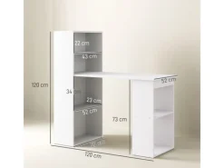 Clearance HOMCOM Schreibtisch mit Regal Laptoptisch Büroregal Weiß 120 x 55 x 120 cm