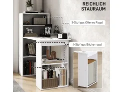 Clearance HOMCOM Schreibtisch mit Regal Laptoptisch Büroregal Weiß 120 x 55 x 120 cm