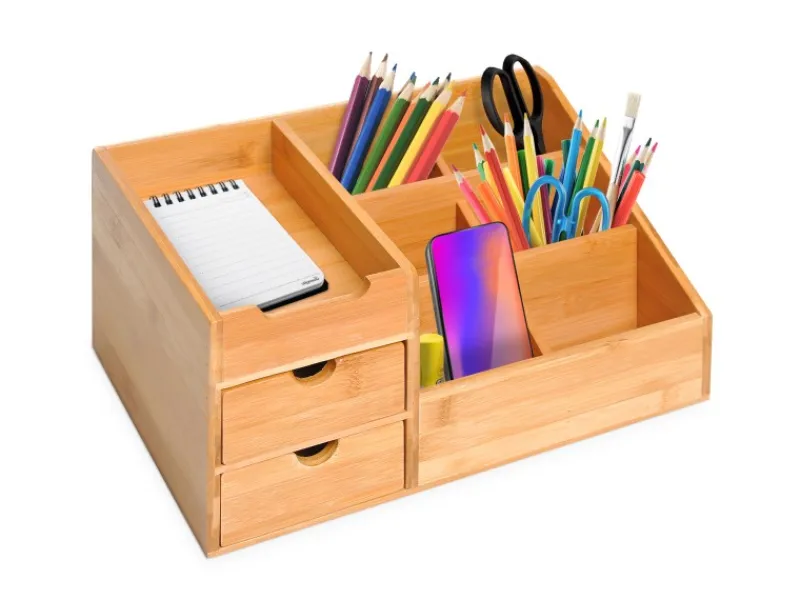 Sale HOMCOM Schreibtisch-Organiser Bambus Natur L33 x B20,5 x H15,5 cm