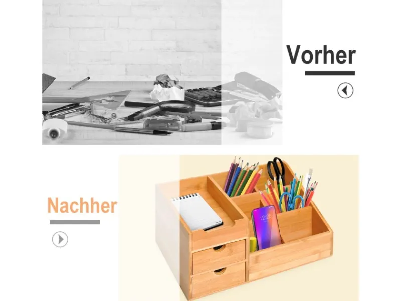 Sale HOMCOM Schreibtisch-Organiser Bambus Natur L33 x B20,5 x H15,5 cm