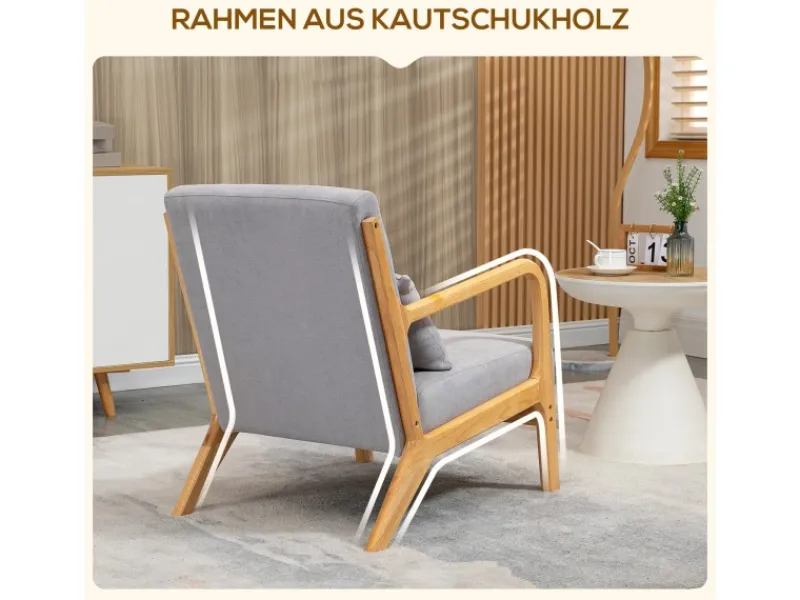 HOMCOM Sessel mit Armlehne Polyester Grau 61B x 78T x 76H cm