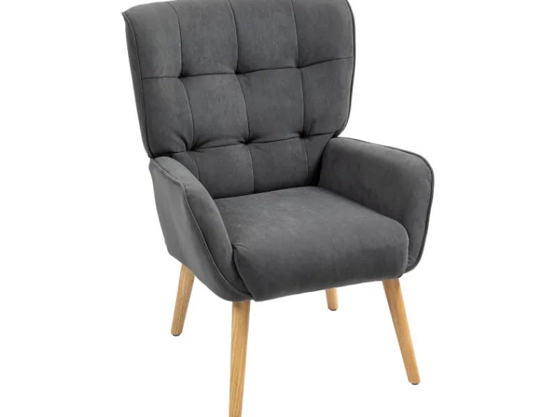 HOMCOM Sessel mit Holzbeine mit Samtoptik Samt Grau 75L x 66B x 100H cm