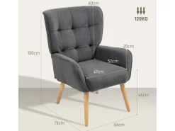 HOMCOM Sessel mit Holzbeine mit Samtoptik Samt Grau 75L x 66B x 100H cm