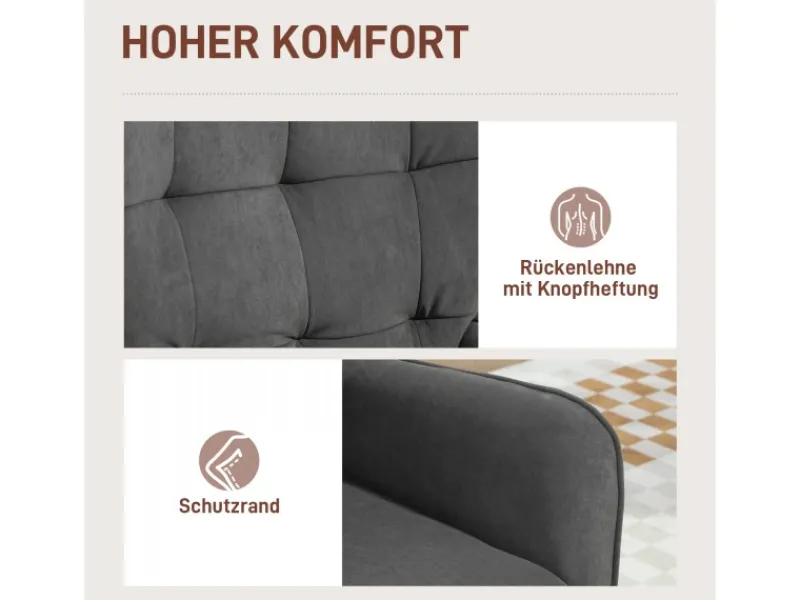 HOMCOM Sessel mit Holzbeine mit Samtoptik Samt Grau 75L x 66B x 100H cm