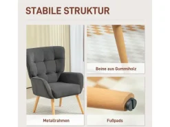 HOMCOM Sessel mit Holzbeine mit Samtoptik Samt Grau 75L x 66B x 100H cm