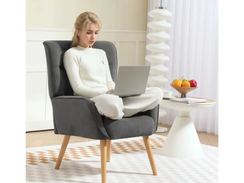 HOMCOM Sessel mit Holzbeine mit Samtoptik Samt Grau 75L x 66B x 100H cm