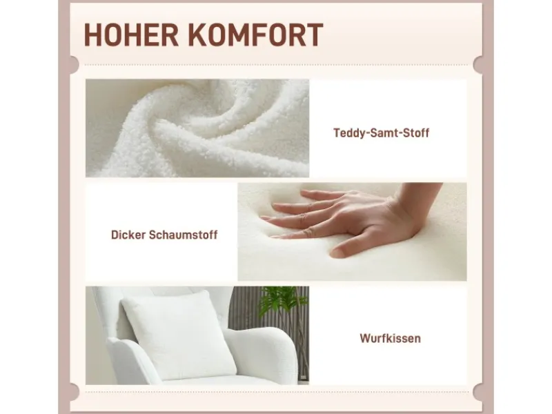HOMCOM Sessel mit Holzbeine Polyester Weiß 88L x 75B x 106H cm