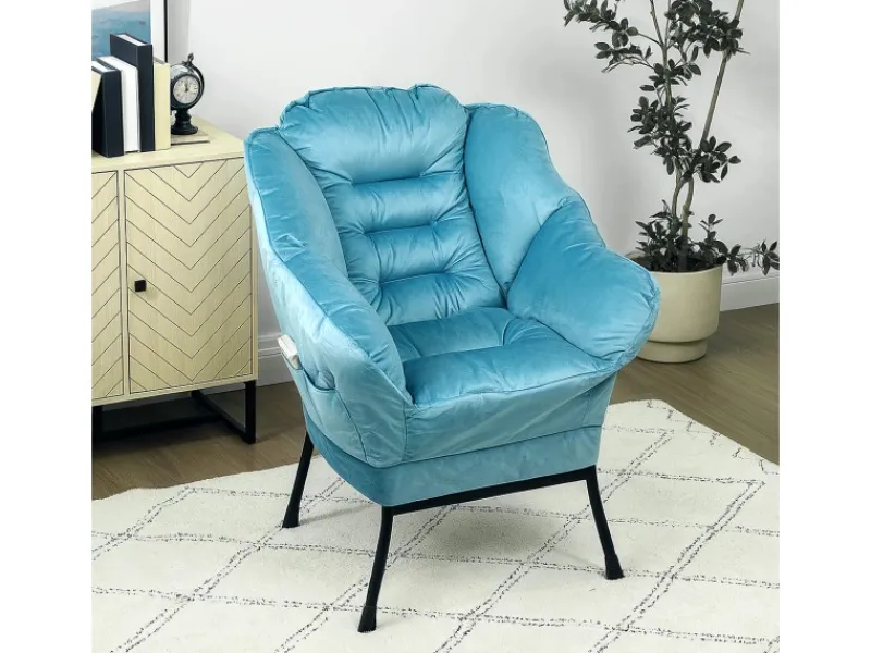 Discount HOMCOM Sessel mit Seitentasche Polyester Blau 80L x 78B x 100H cm