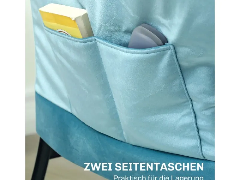 Discount HOMCOM Sessel mit Seitentasche Polyester Blau 80L x 78B x 100H cm