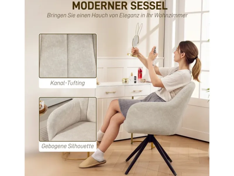 Sale HOMCOM Sessel Wohnzimmer Loungesessel mit Stahlbeine Samtoptik für Schlafzimmer Beige