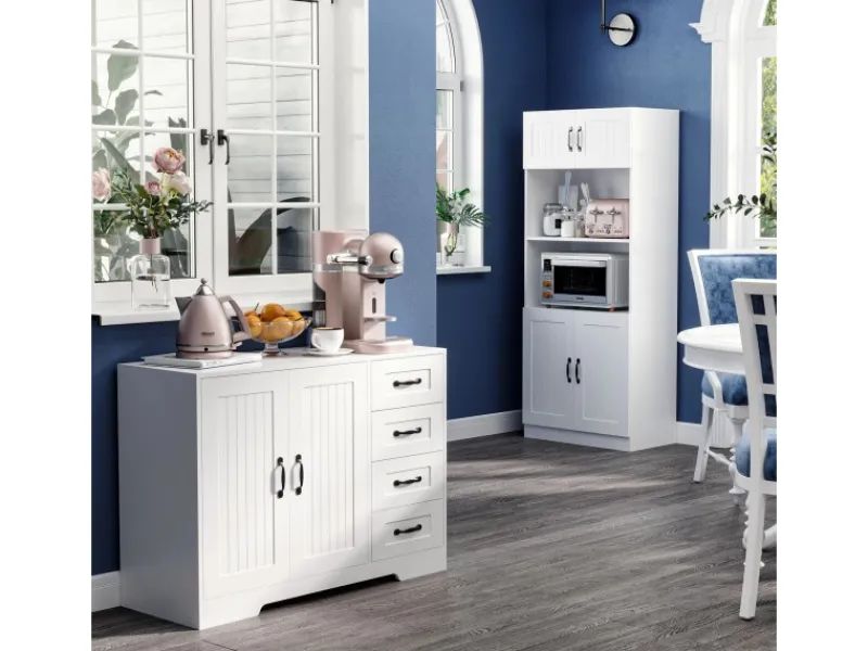 HOMCOM Sideboard mit 4 Schubladen Verstellbarem Einlegeboden Weiß 105 x 40 x 76 cm