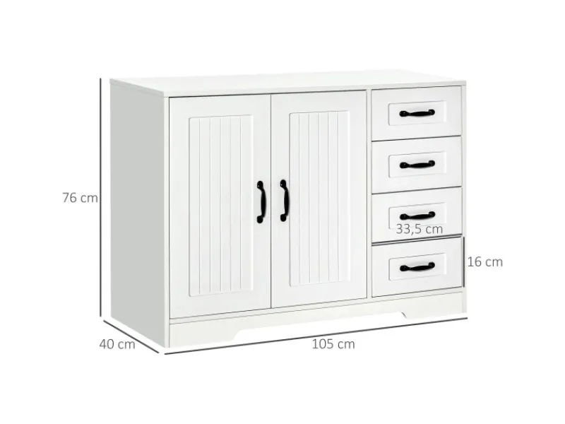 HOMCOM Sideboard mit 4 Schubladen Verstellbarem Einlegeboden Weiß 105 x 40 x 76 cm