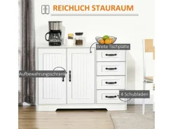 HOMCOM Sideboard mit 4 Schubladen Verstellbarem Einlegeboden Weiß 105 x 40 x 76 cm