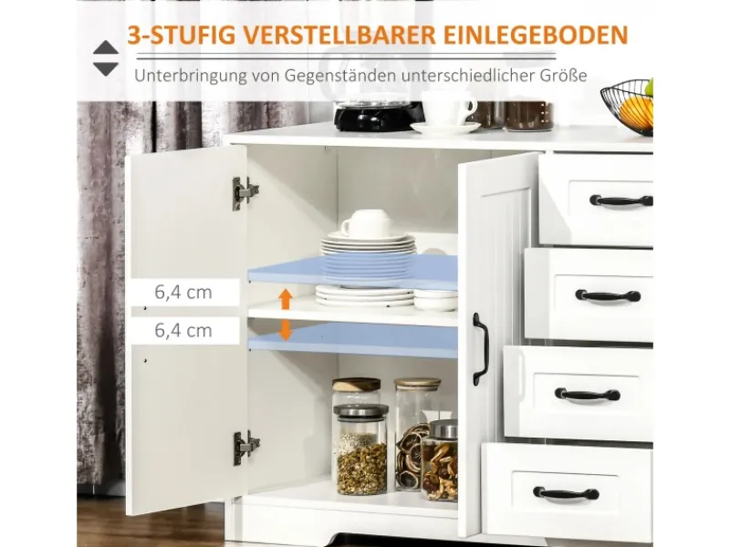 HOMCOM Sideboard mit 4 Schubladen Verstellbarem Einlegeboden Weiß 105 x 40 x 76 cm