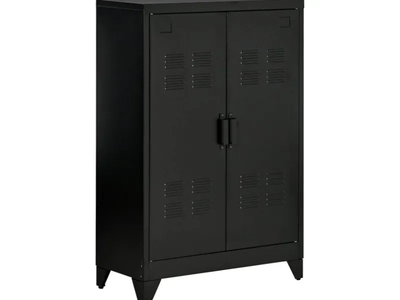 HOMCOM Sideboard mit 2 Verstellbaren Einlegeböden Schwarz 75 x 33 x 110 cm