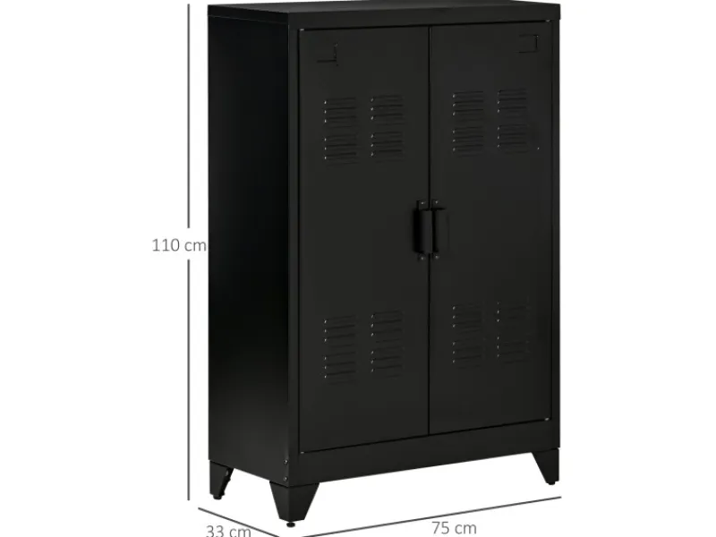HOMCOM Sideboard mit 2 Verstellbaren Einlegeböden Schwarz 75 x 33 x 110 cm