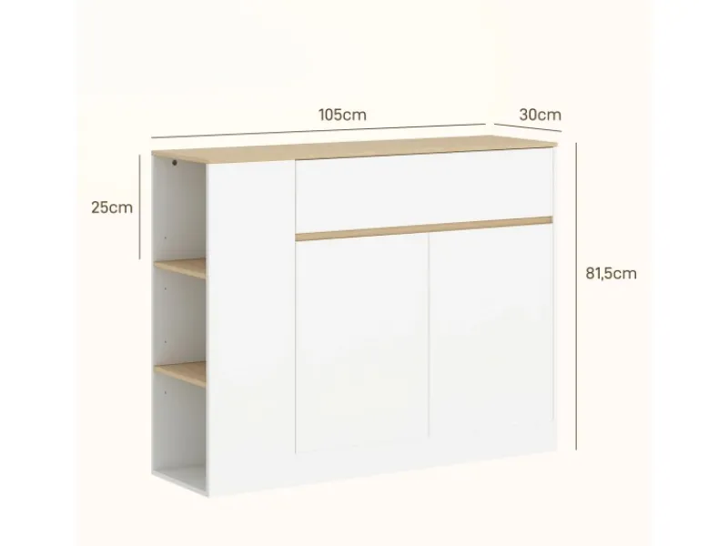 HOMCOM Sideboard Spanplatte MDF 105L x 30B x 81,5H cm Weiß