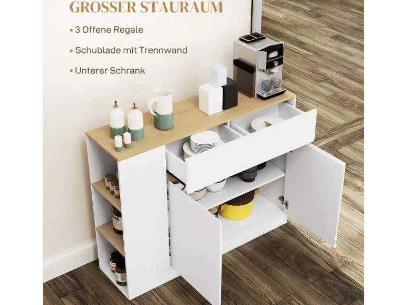 HOMCOM Sideboard Spanplatte MDF 105L x 30B x 81,5H cm Weiß
