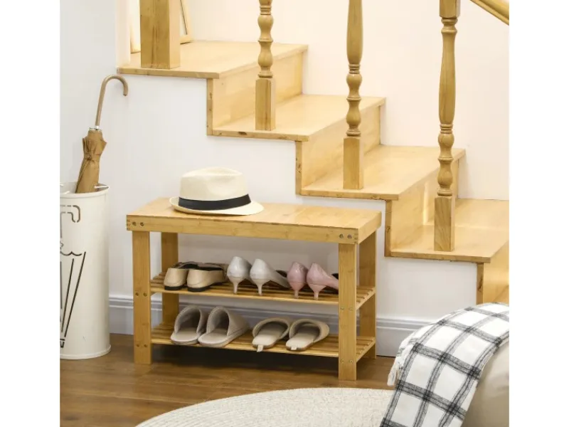 Sale HOMCOM Sitzbank mit 3 Etagen aus Bambus für 6 Paar Schuhe Natur 70 x 28 x 45cm