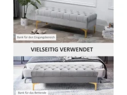 HOMCOM Sitzbank mit Erhöhten Beinen Schlafzimmer Samt Hellgrau 118 x 45 x 42 cm