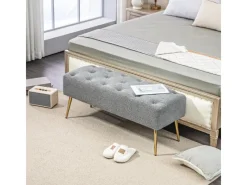 HOMCOM Sitzbank mit Lammwolle-Optik Knopfheftung Stahlbeine 112 x 41 x 46cm Grau