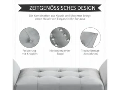 HOMCOM Sitzbank mit Samtoptik für Schlafzimmer Gummiholz Hellgrau 114 x 46 x 56 cm