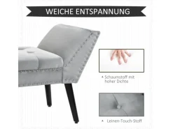 HOMCOM Sitzbank mit Samtoptik für Schlafzimmer Gummiholz Hellgrau 114 x 46 x 56 cm