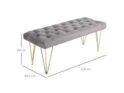 HOMCOM Sitzbank mit Samtoptik für Schlafzimmer Metall Grau 116 x 44 5 x 49 cm