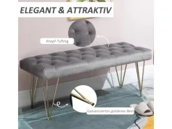 HOMCOM Sitzbank mit Samtoptik für Schlafzimmer Metall Grau 116 x 44 5 x 49 cm
