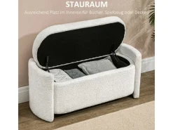 HOMCOM Sitzbank mit Stauraum Deckel Samtoptik für Wohnzimmer Creme 105 x 44 x 45,5 cm