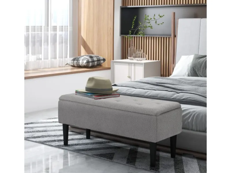 Discount HOMCOM Sitzbank mit Stauraum Klappdeckel Samtoptik Grau 95 x 38 x 45 cm