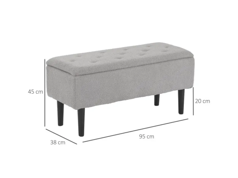 Discount HOMCOM Sitzbank mit Stauraum Klappdeckel Samtoptik Grau 95 x 38 x 45 cm