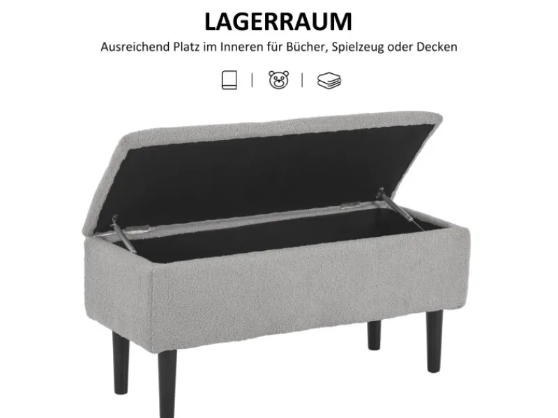 Discount HOMCOM Sitzbank mit Stauraum Klappdeckel Samtoptik Grau 95 x 38 x 45 cm