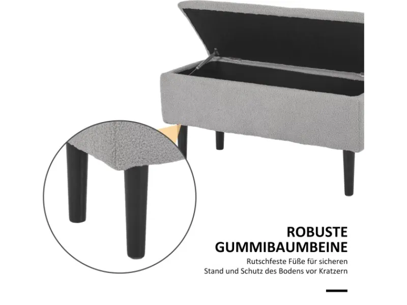 Discount HOMCOM Sitzbank mit Stauraum Klappdeckel Samtoptik Grau 95 x 38 x 45 cm
